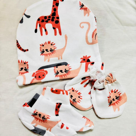 Baby Booties, Mittens & Cap Set – Soft Cotton Newborn Essentials - Animal