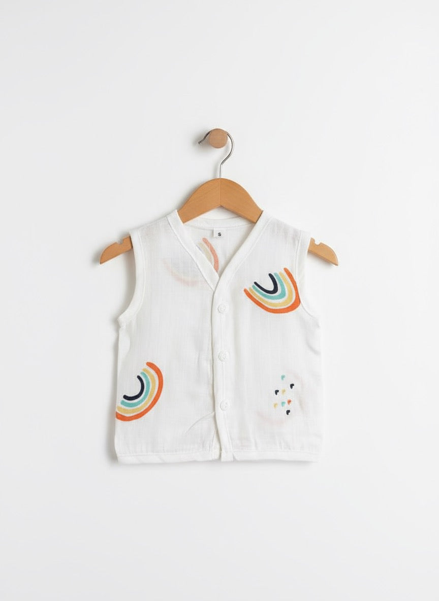 Newborn Jabla Button – Muslin Fabric | Rainbow Design