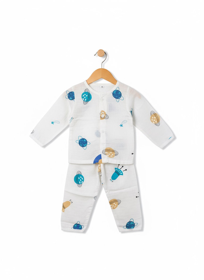 Muslin Co-ord Set - Pure Muslin - Full sleeve - Space Print