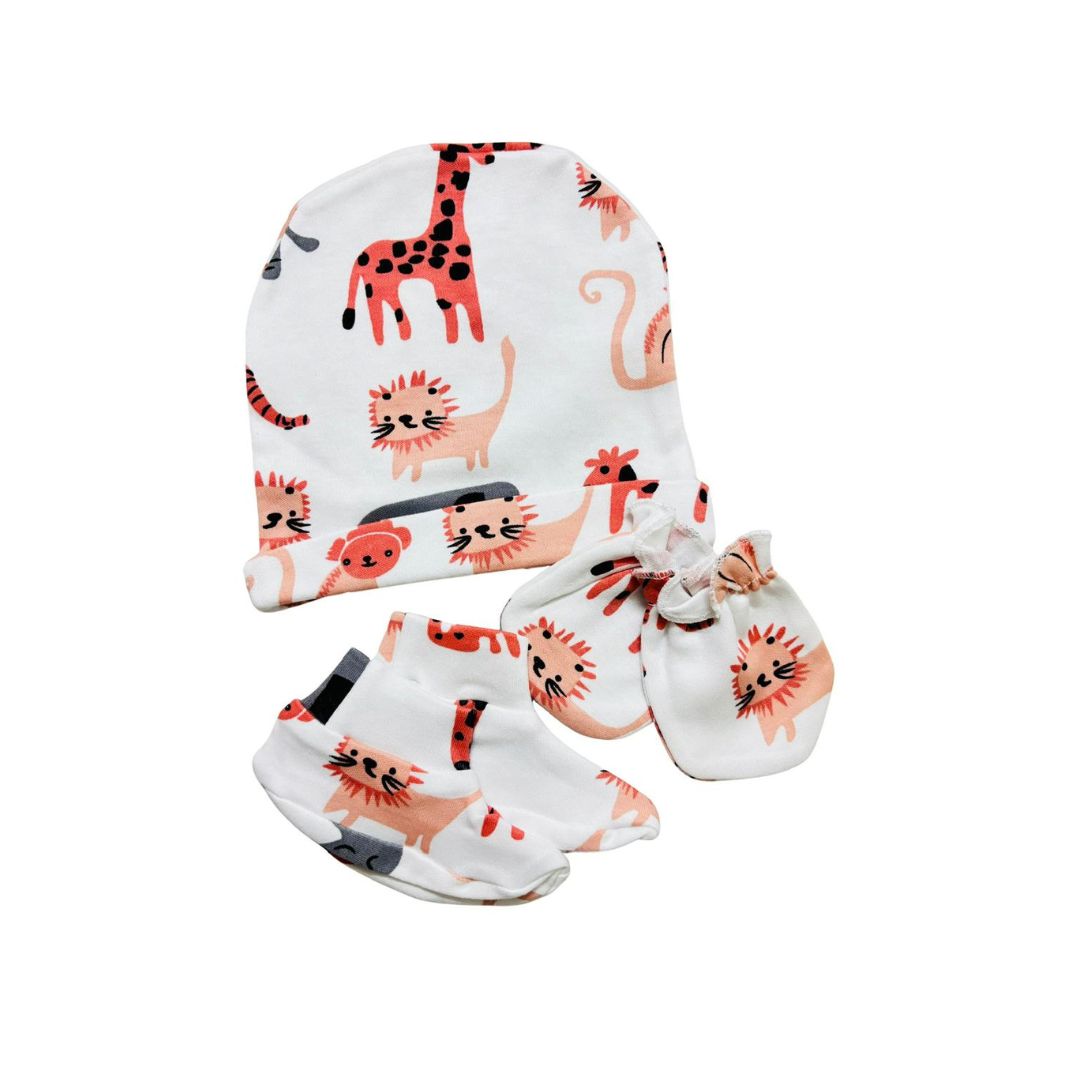 Baby Booties, Mittens & Cap Set – Soft Cotton Newborn Essentials - Animal