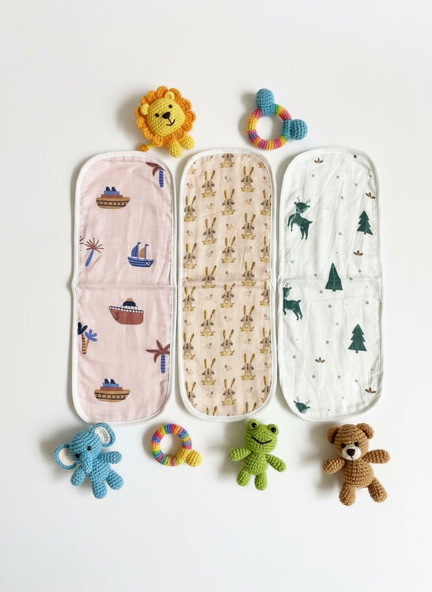 Baby Burp Cloth Set – 3 Soft Cotton Cloths 18x21 cm