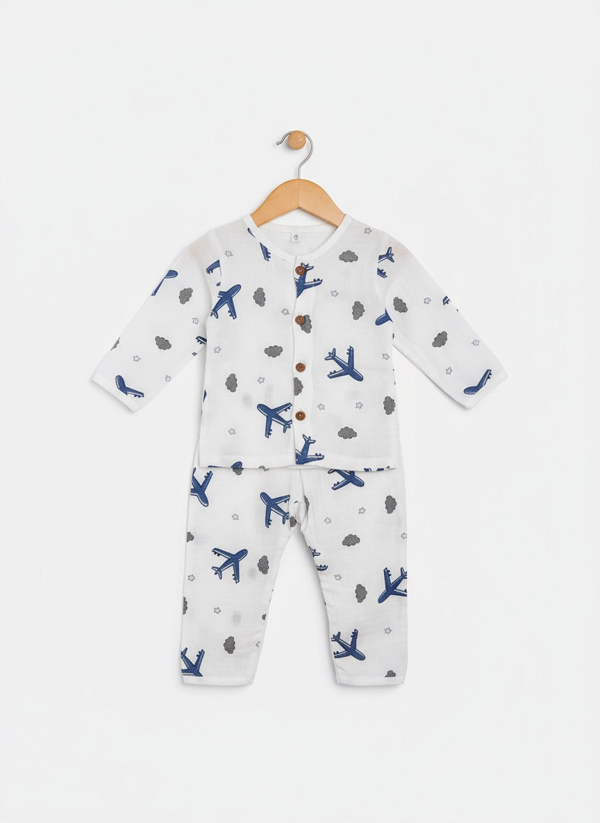 Muslin Co-ord Set - Pure Muslin -  Full sleeve - Aeroplane