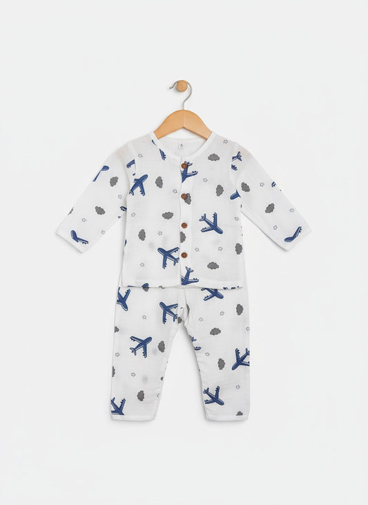 Muslin Co-ord Set - Pure Muslin -  Full sleeve - Aeroplane
