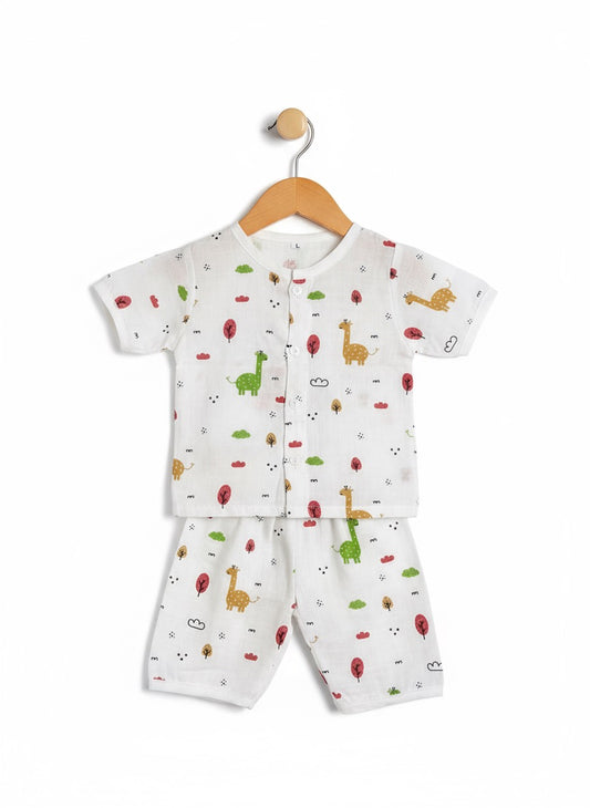 Baby Half Sleeve Co-ord Set – Pure Muslin – Animals Design