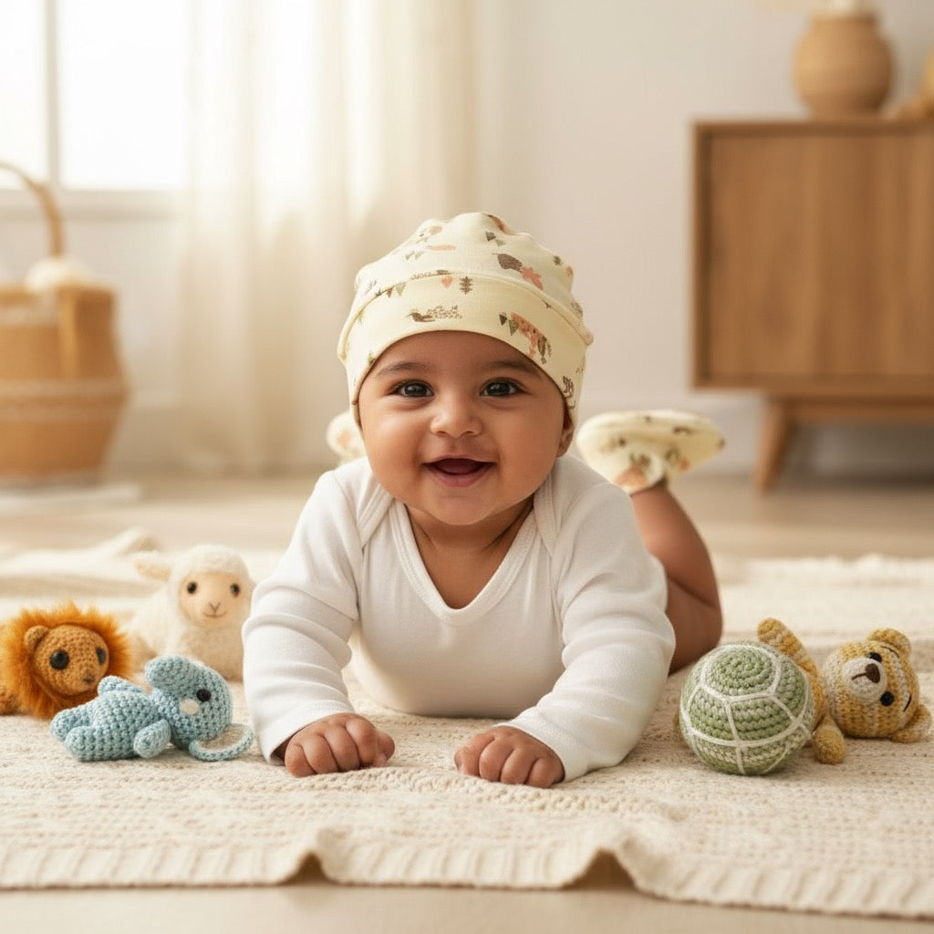 Booties, Mittens & Cap Set – Jungle Theme | Soft Cotton Baby Essentials