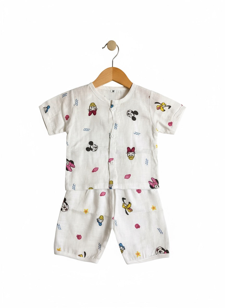 Baby Half Sleeve Co-ord Set – Pure Muslin – Cartoon Design