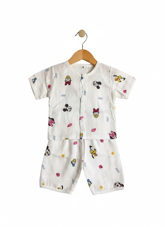 Baby Half Sleeve Co-ord Set – Pure Muslin – Cartoon Design