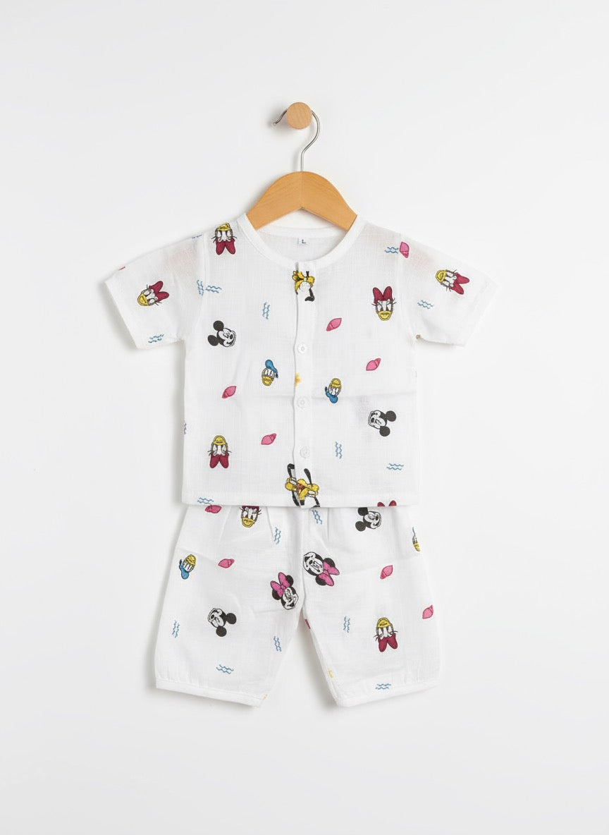 Baby Half Sleeve Co-ord Set – Pure Muslin – Cartoon Design