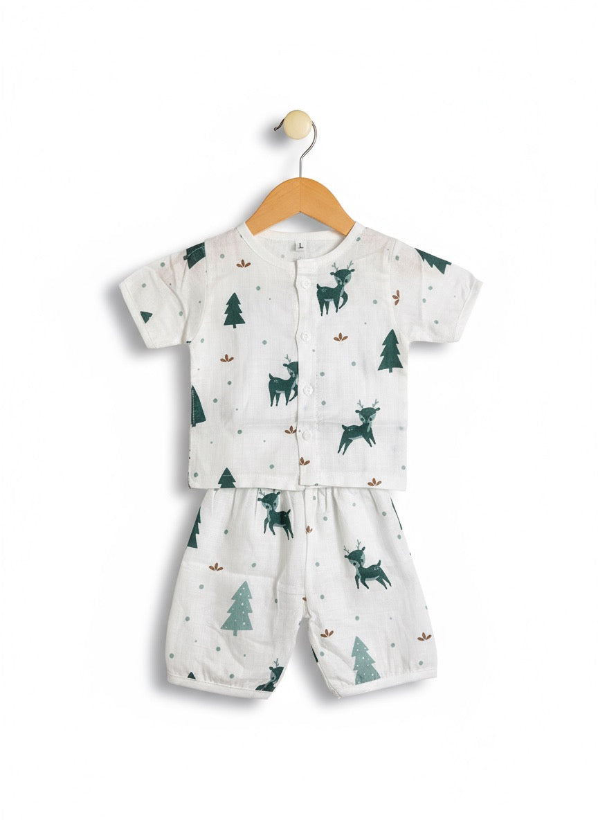 Baby Half Sleeve Co-ord Set – Pure Muslin – Forest Design