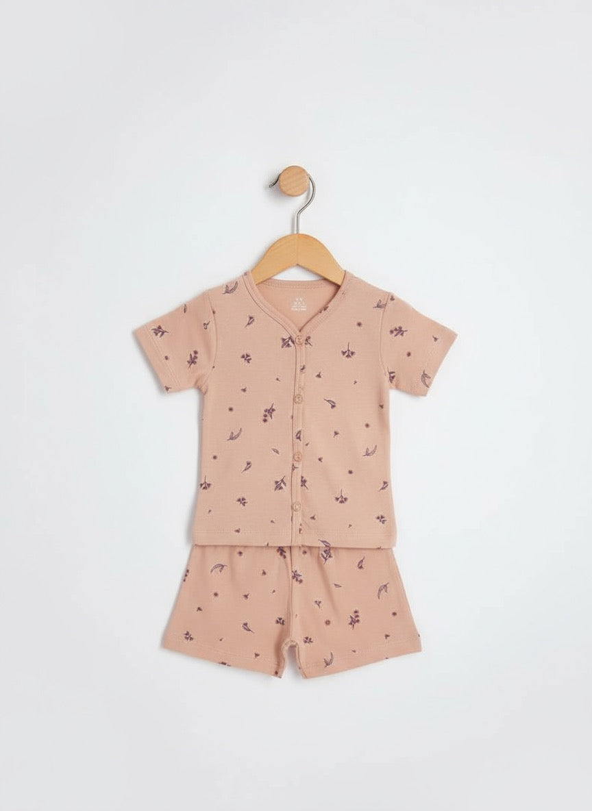 Baby Button Half Co-ord Set – 100% Soft Cotton | Flower Design Set