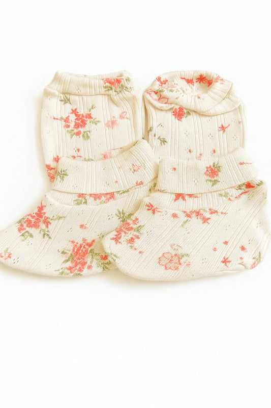 Baby Mitten & Booties Set – Flowers Rich Design | Soft & Elegant Look