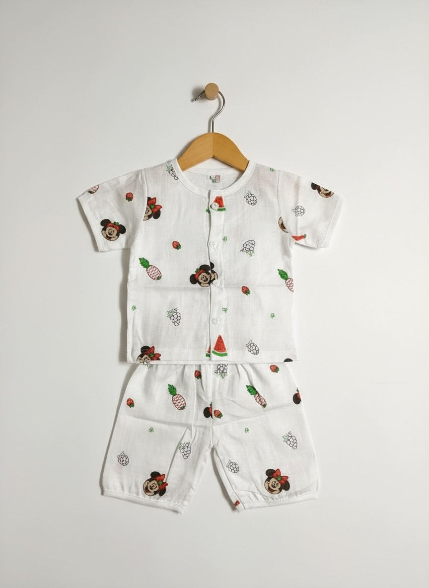 Baby Half Sleeve Co-ord Set – Pure Muslin – Mickey Mouse Design