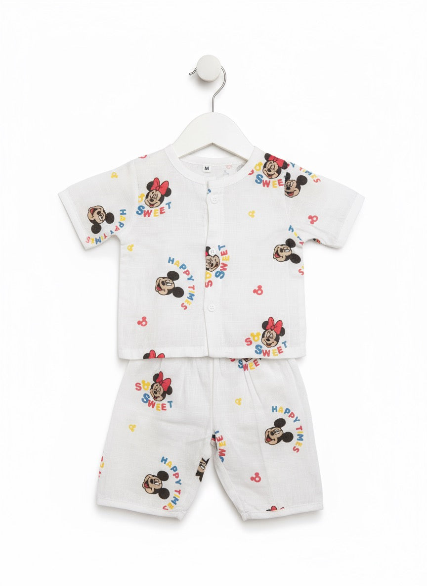 Baby Half Sleeve Co-ord Set – Pure Muslin – Mickey Mouse Design