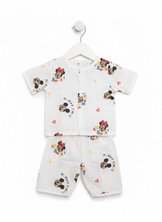 Baby Half Sleeve Co-ord Set – Pure Muslin – Mickey Mouse Design