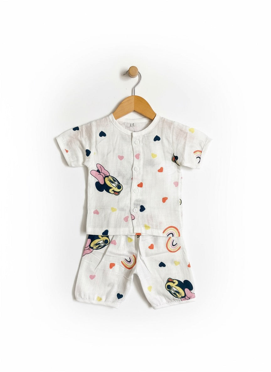 Baby Half Sleeve Co-ord Set – Pure Muslin – Mickey Mouse Design