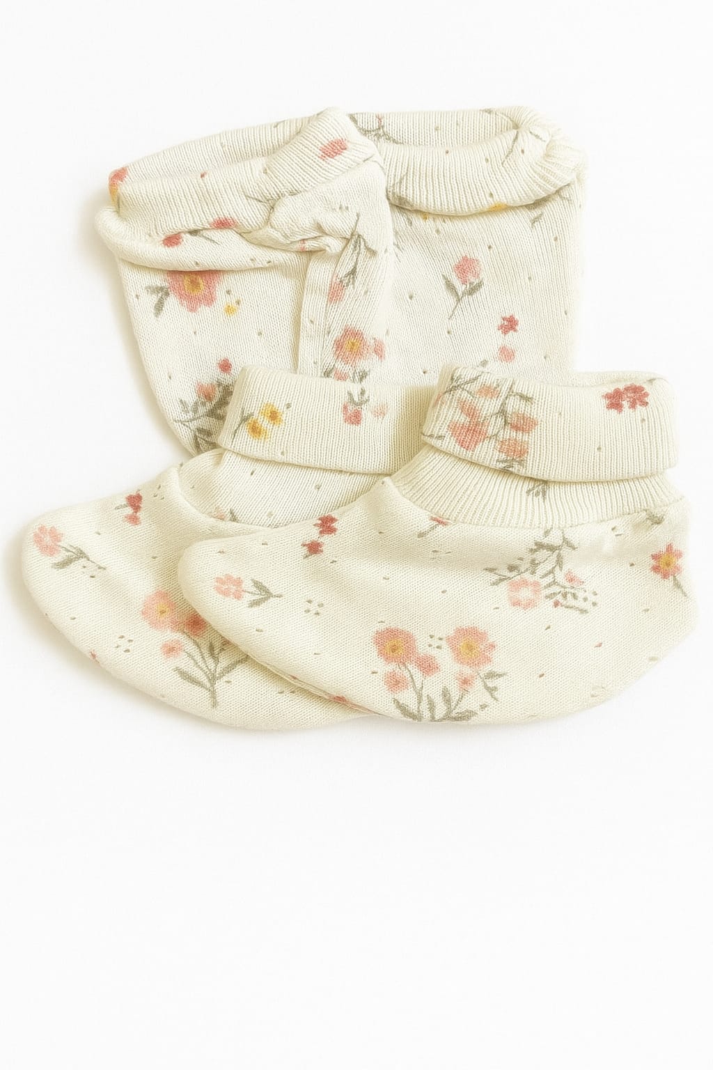 Baby Mitten & Booties Set – Orange Flower Design | Soft & Gentle Fabric