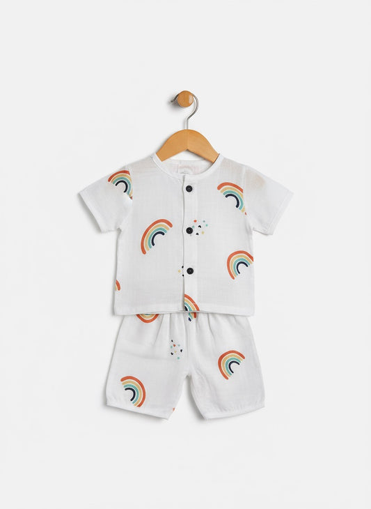 Baby Half Sleeve Co-ord Set – Pure Muslin – Rainbow Design