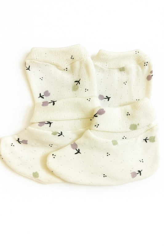 Baby Mitten & Booties Set – Rose Design | Soft & Gentle Fabric