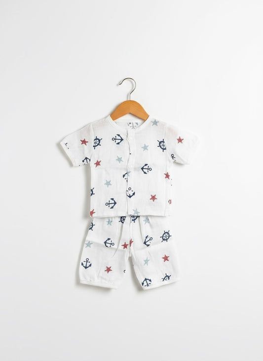 Baby Half Sleeve Co-ord Set – Pure Muslin – Sea Design