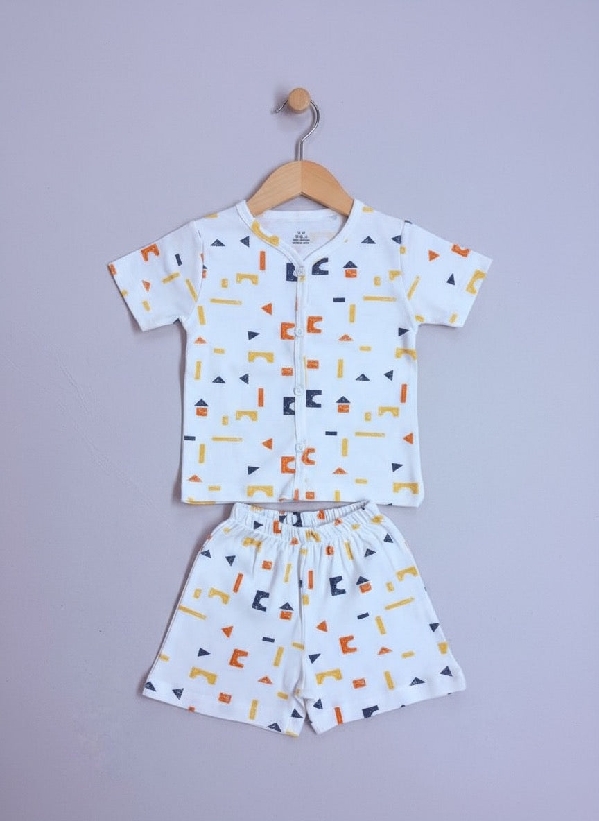Baby Button Half Co-ord Set – 100% Soft Cotton | Shapes Design Set