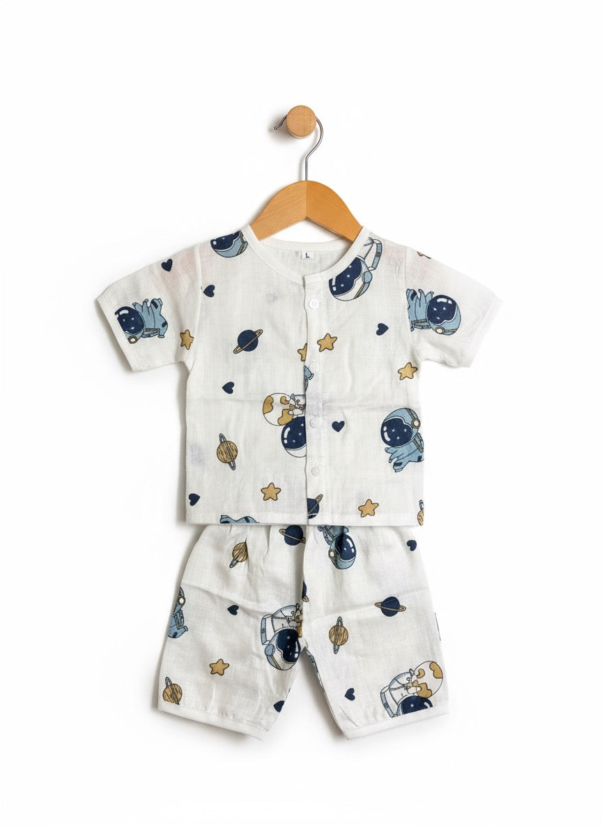 Baby Half Sleeve Co-ord Set – Pure Muslin – Space Design