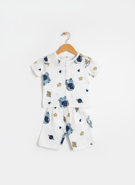 Baby Half Sleeve Co-ord Set – Pure Muslin – Space Design