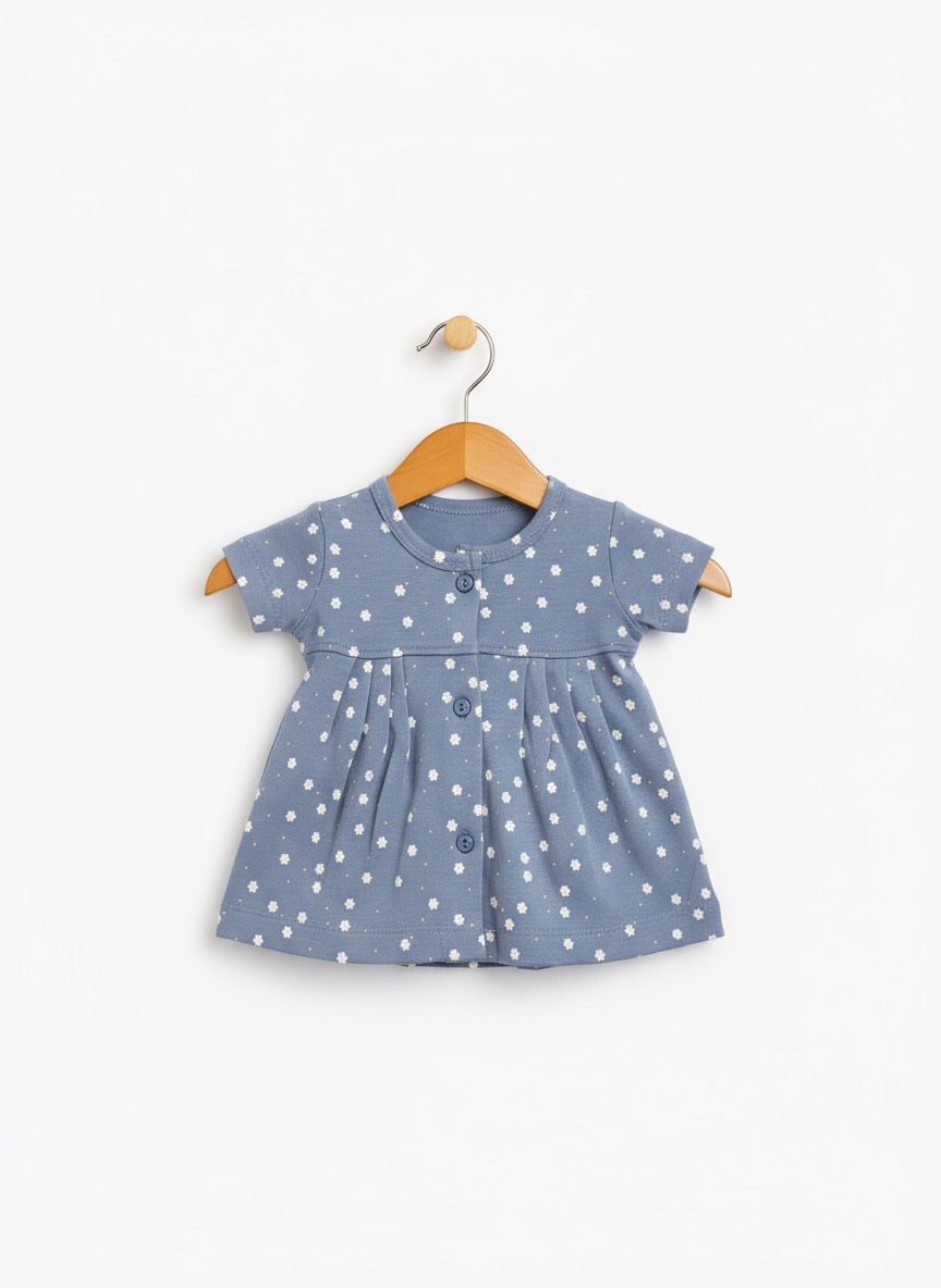 Baby Bloom Frock – 100% Cotton Interlock – White Flower Design