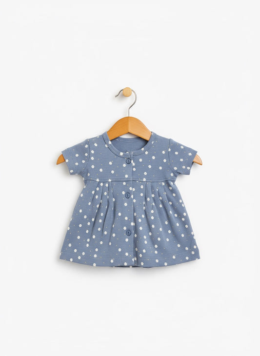 Baby Bloom Frock – 100% Cotton Interlock – White Flower Design